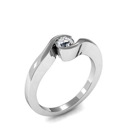 Semi-Bezel Setting Round Diamond Plain Engagement Ring