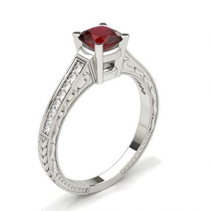 White Gold Round Vintage Ruby Engagement Ring