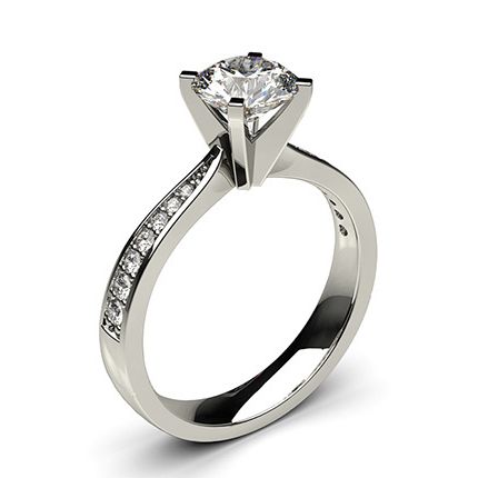 White Gold Round Side Stone Diamond Engagement Ring