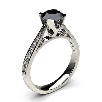 4 Prong Setting Medium Side Stone Engagement Black Diamond Ring