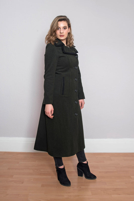 Green Winter Coat with Black stripes