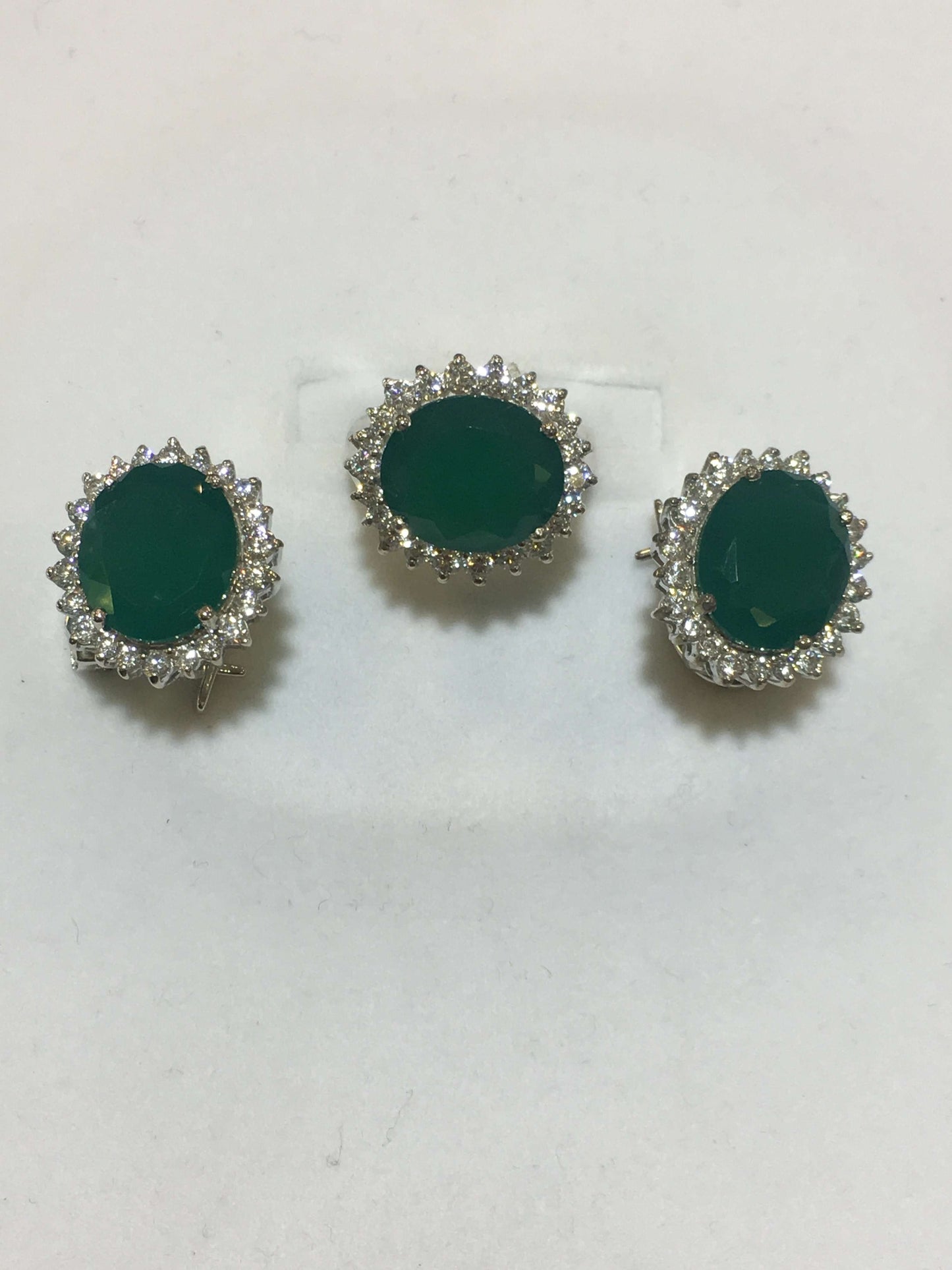 Italian Sterling Silver Earring and Ring with Emerald Stone