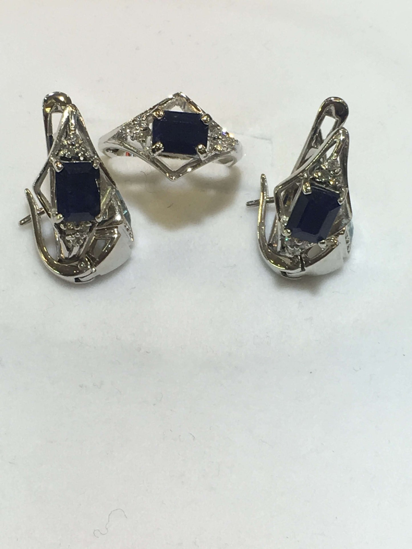 Italian Sterling Silver Earring and Ring with Sapphire Stone