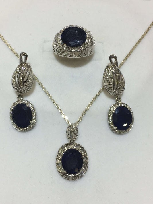 Italian Sterling Silver Pendent Set with Sapphire Stone