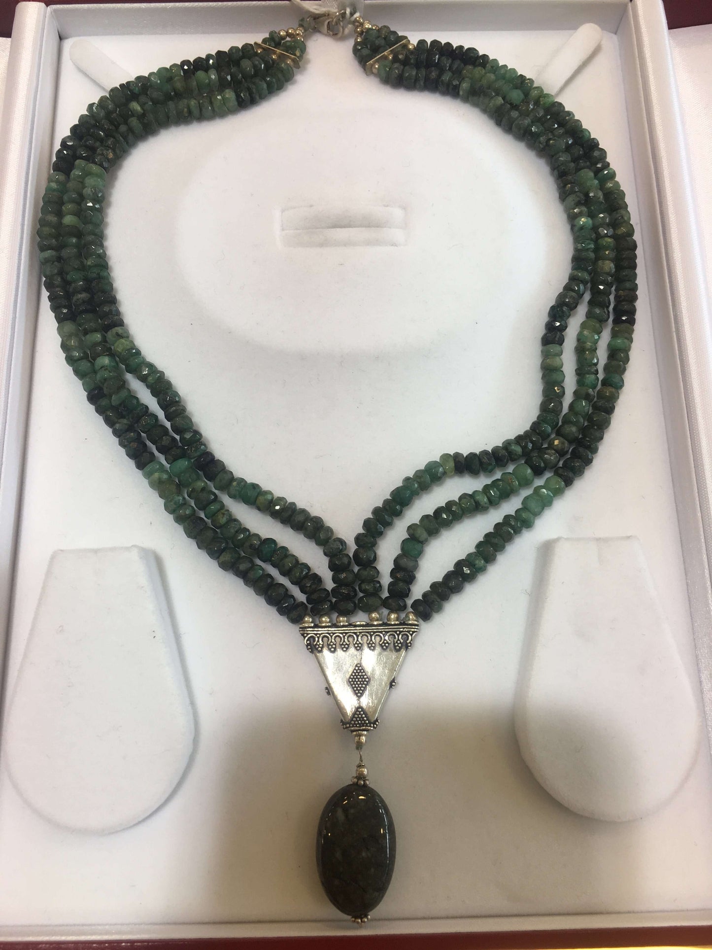 Emerald Beads Necklace with Sterling Silver
