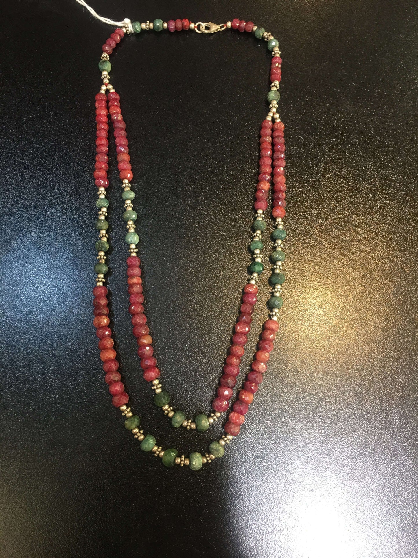 Ruby and Emerald Beads Necklace with Sterling Silver