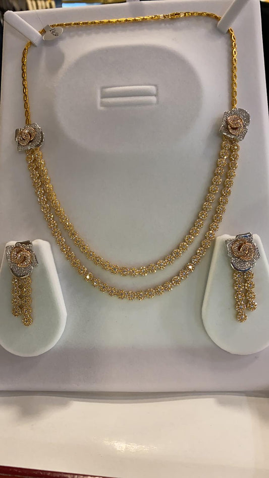 22ct Gold Turkish Designer Necklace set with American Diamonds