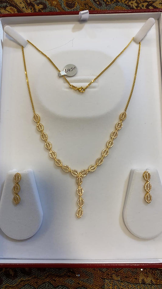 22ct Gold Turkish Designer Necklace set with American Diamonds