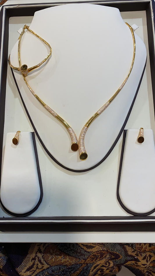 22ct Gold Turkish Designer Necklace set &amp; Bracelet with American Diamonds