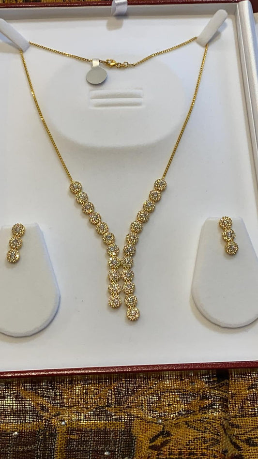22ct Gold Turkish Designer Necklace set with American Diamonds