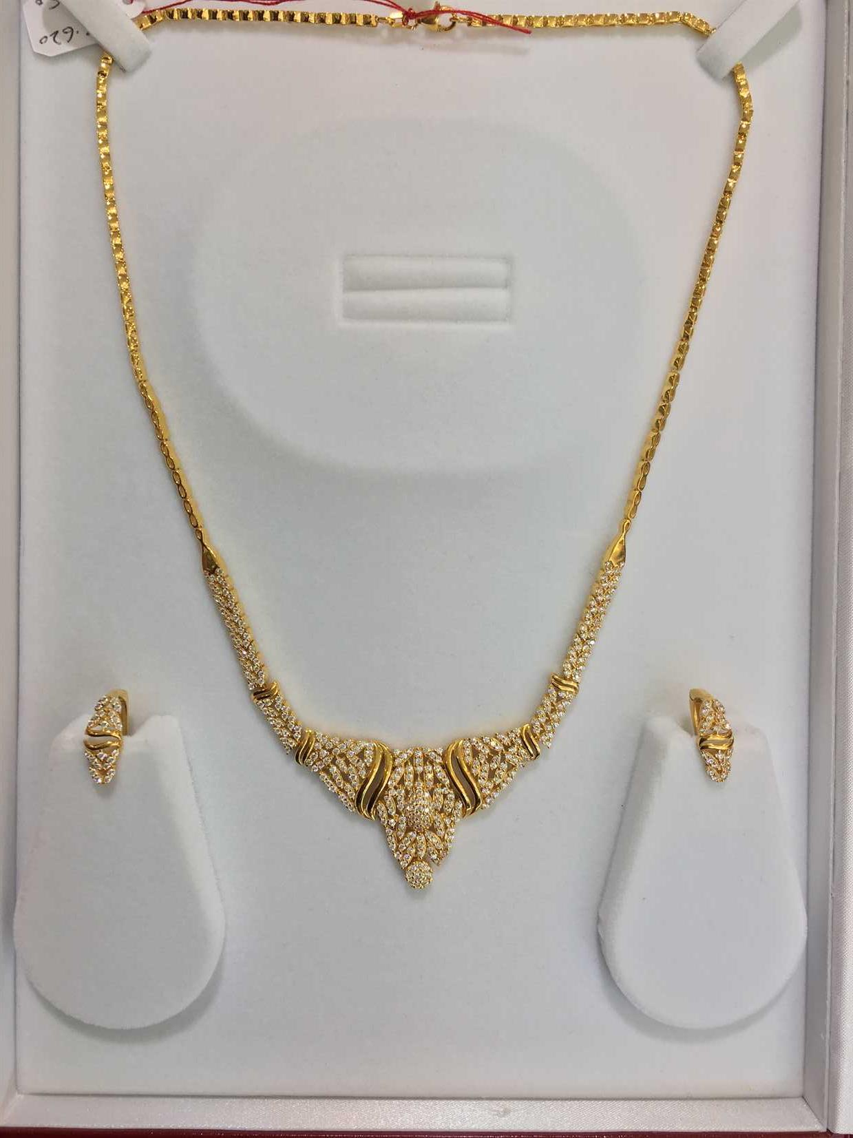 22ct Gold Designer Necklace set with American Diamonds
